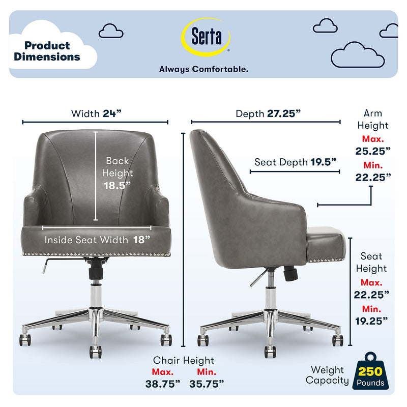 Serta Style Leighton Faux Leather Swivel Home Office Chair, Gray (47925G)