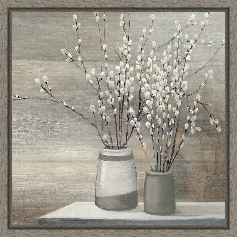 Amanti Art Pussy Willow Still Life Gray Pots Crop by Julia Purinton Framed Canvas Wall Art Print, 16" x 16" (A42674079000)