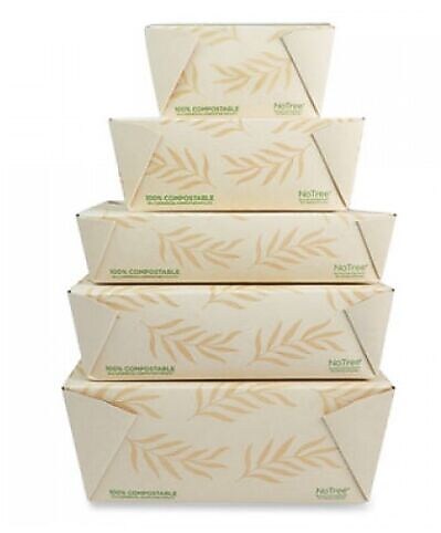World Centric #2 No Tree Folded Takeout Containers, 50 oz., 6.2" x 8.5" x 1.85", Natural, Sugarcane, 200/Carton (TONT2)