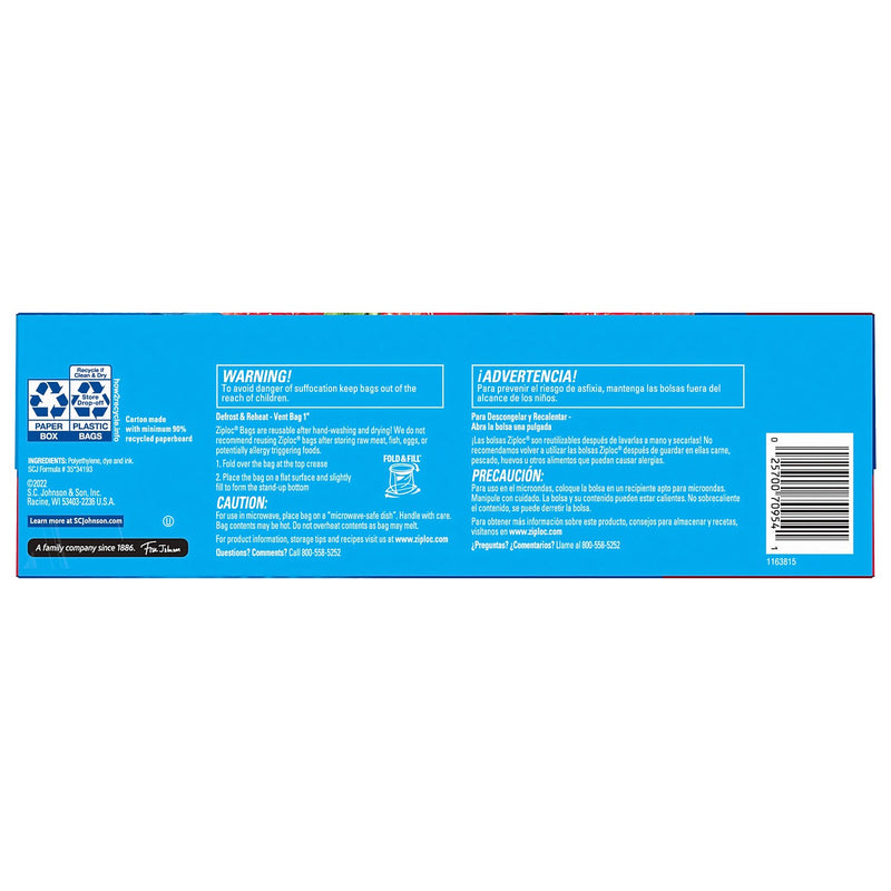 Ziploc Double Zipper Storage Bag, Gallon, 75 Bags/Box (314472)