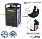 Alpine Industries Steel Outdoor Trash Can with Covered Top Lid, 40-Gallon, Gray Stone (ALP471-40-GRYS-SGN)