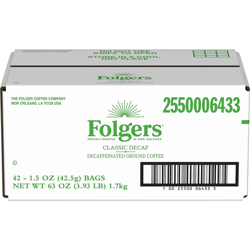 Folgers Classic Roast Decaf Coffee Fraction Pack, Medium Roast, 1.5 oz., 42/Carton (PRO20007)