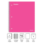 Staples Premium Poly 1-Subject Notebook, 8.5" x 11", College Ruled, 100 Sheets, Pink (ST51448D)