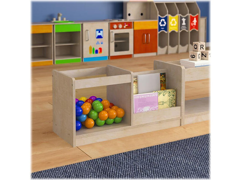 Flash Furniture Bright Beginnings Book Display with Transparent Storage Bin, 16"H x 31.5"W x 13"D, Brown (MK-KE20789-GG)