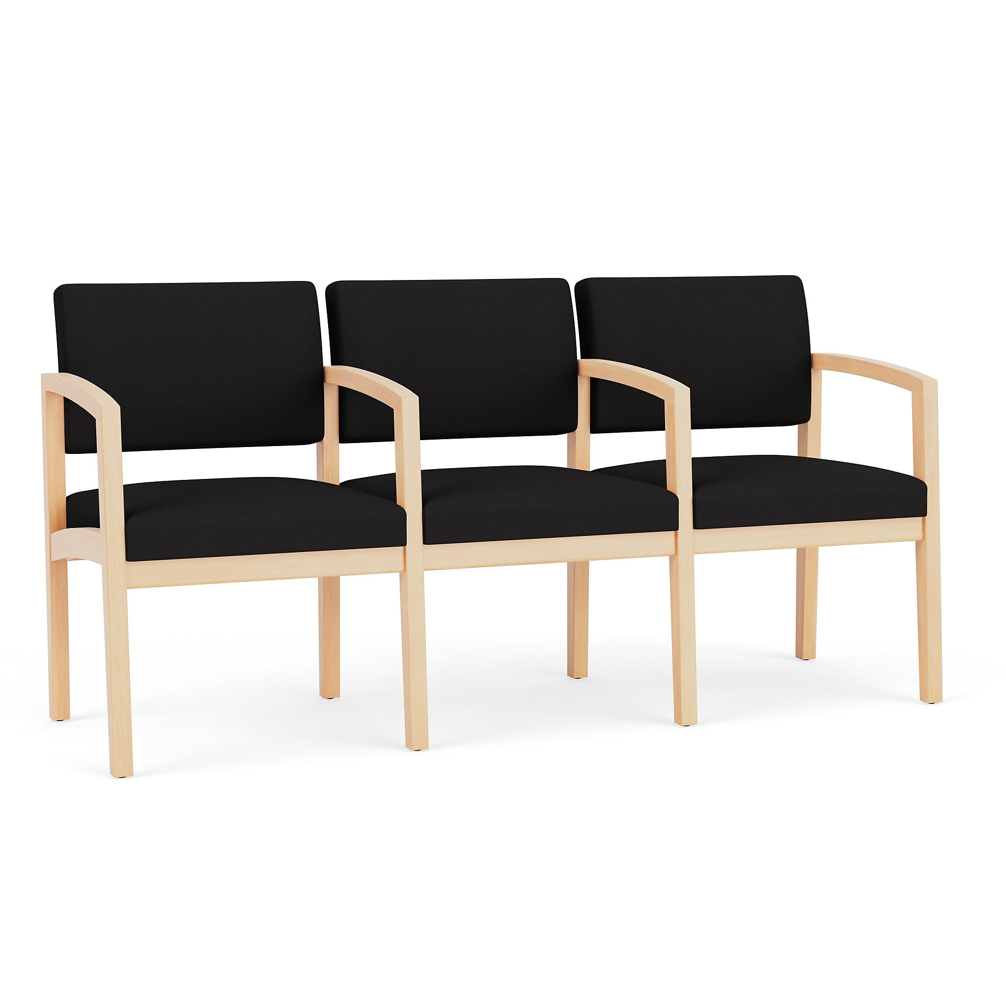 Lesro Lenox Wood Fabric 3-Seat Waiting Reception Tandem Seating, Open House Black/Natural (LW3103.WNA-01OHBK)