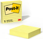 Post-it Notes, 4" x 4", Canary Collection, Lined, 300 Sheet/Pad (675-YL)