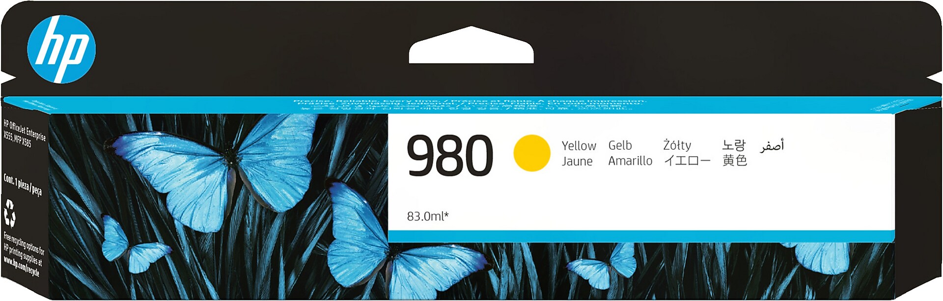 HP 980 Yellow Standard Yield Ink Cartridge, Prints Up to 6,600 Pages (D8J09A)