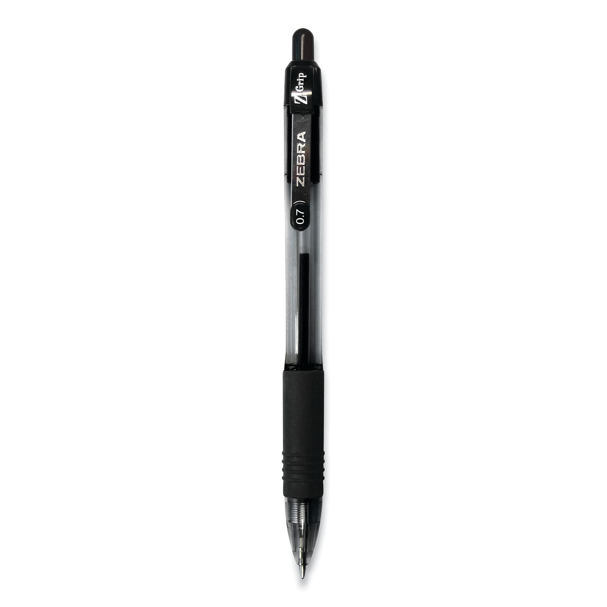 Zebra® Z-Grip Ballpoint Pen, Retractable, Medium 0.7 mm, Black Ink, Clear/Black Barrel, 30/Pack