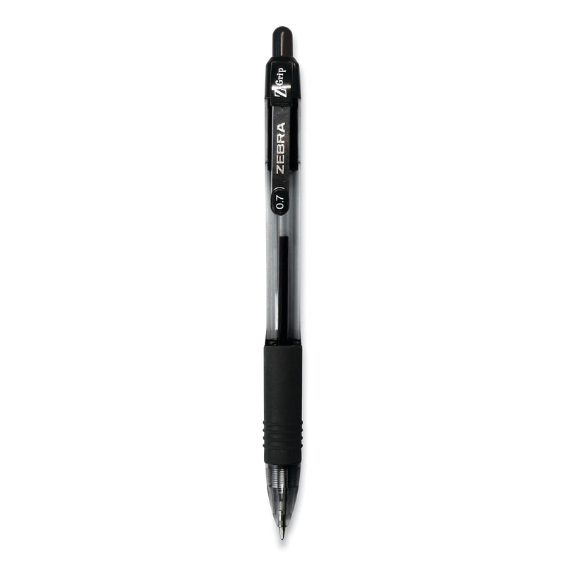 Zebra® Z-Grip Ballpoint Pen, Retractable, Medium 0.7 mm, Black Ink, Clear/Black Barrel, 30/Pack