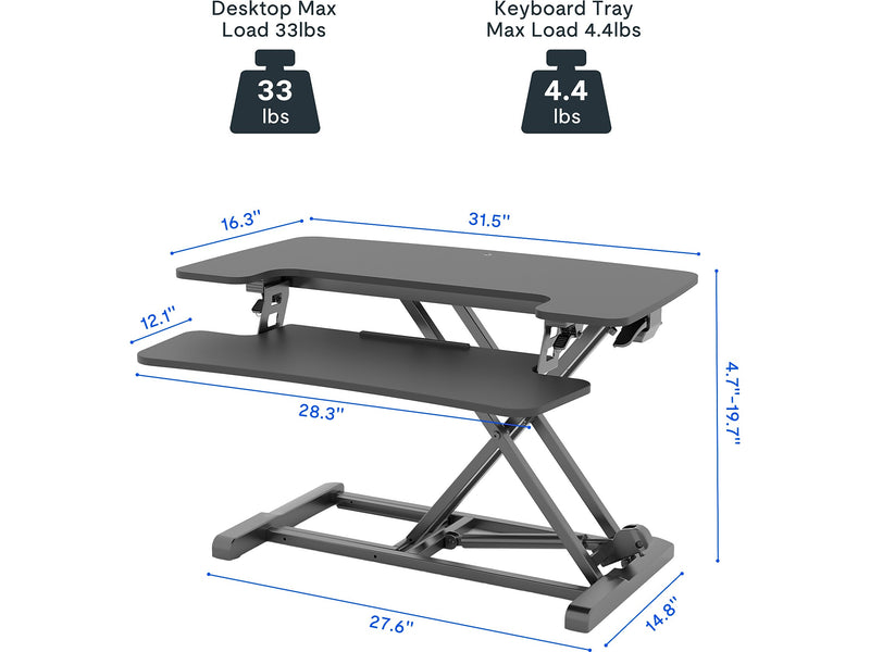 FlexiSpot M7 Series 32"W Manual Rectangular Adjustable Standing Desk Converter, Black (M7-E-32B)