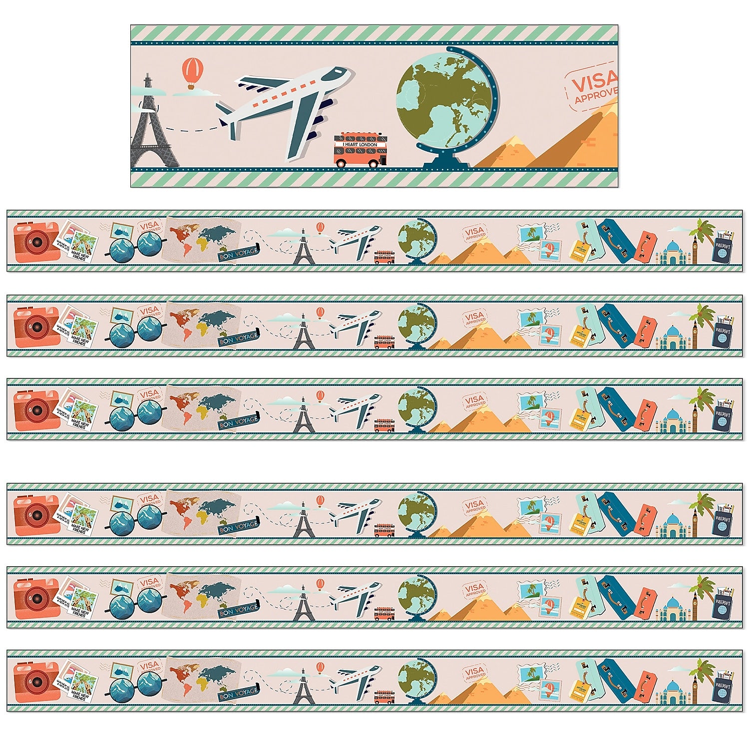 Carson Dellosa Education Straight Border, 3"x 3', Let's Explore, 6/Bundle (CD-108482-6)