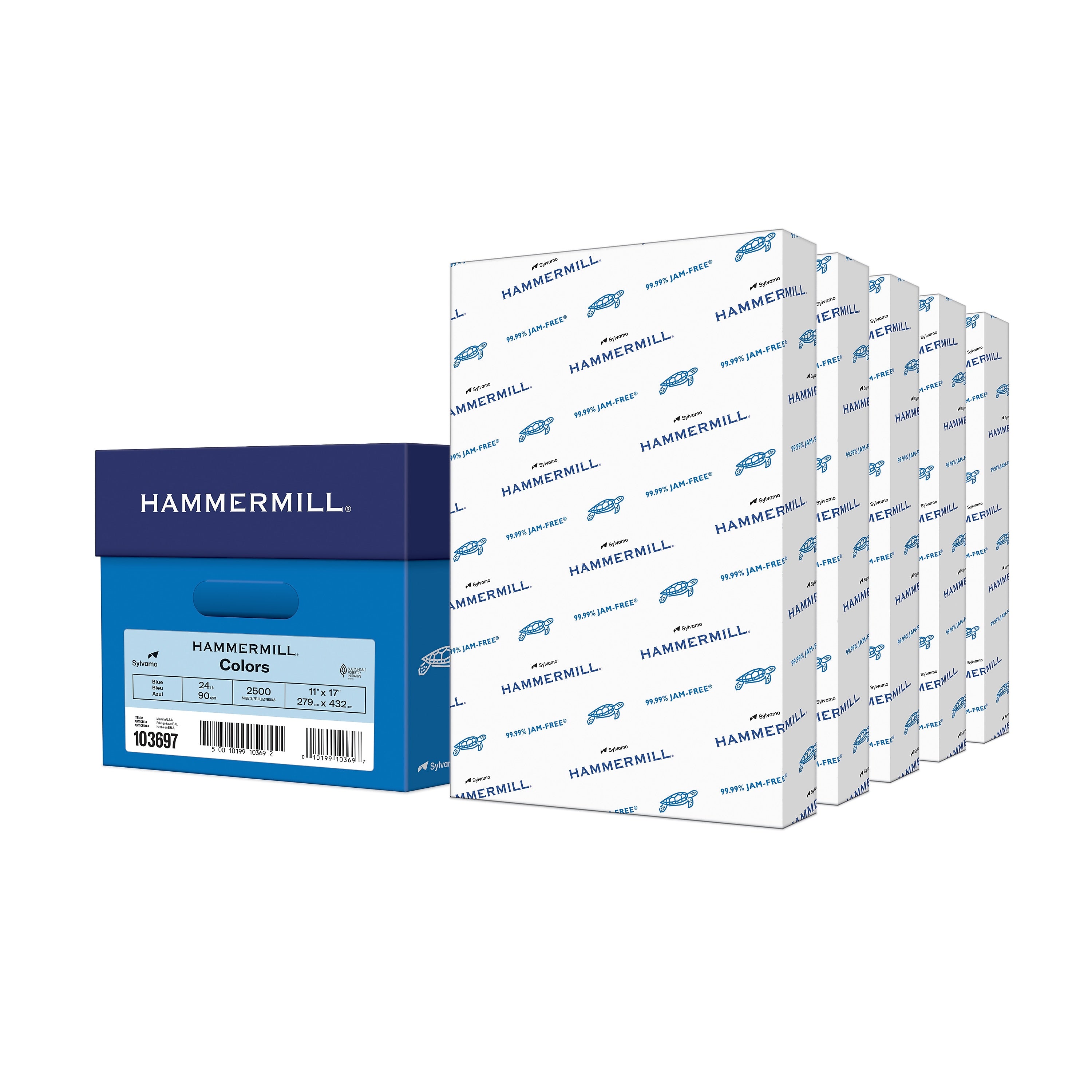 Hammermill 11" x 17" Colored Copy Paper, 20 lbs., Blue, 500 Sheets/Ream, 5/Reams (102137)