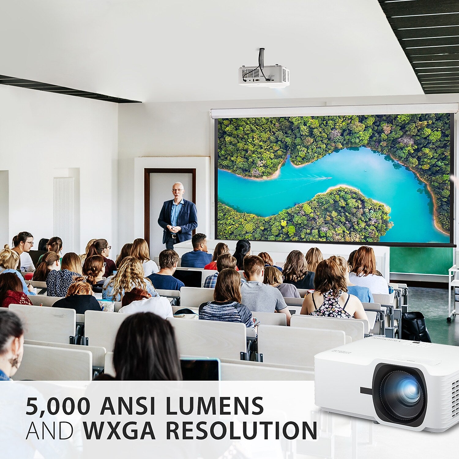 ViewSonic 5000 Lumens WXGA Laser Projector with 1.3x Optical Zoom, White/Black (LS740W)