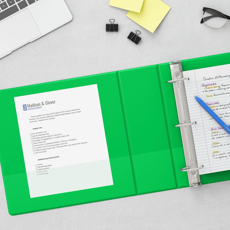 Staples 3" 3-Ring View Binder, D-Ring, Green (55428/26354)