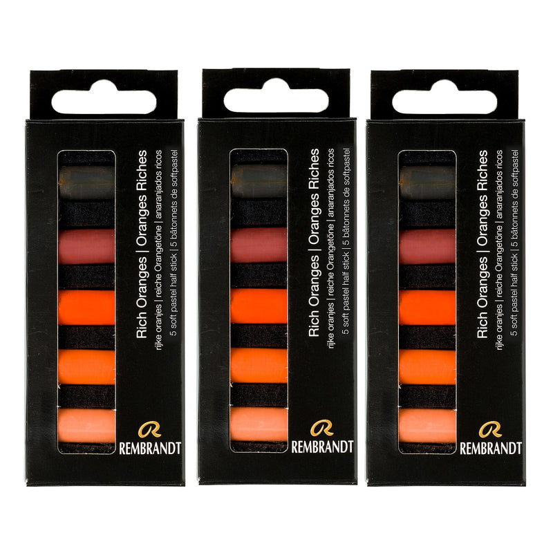 Rembrandt Soft Pastels Micro Sets, Rich Oranges, 5/Set, 3 Sets/Bundle (RBX31820518-3)