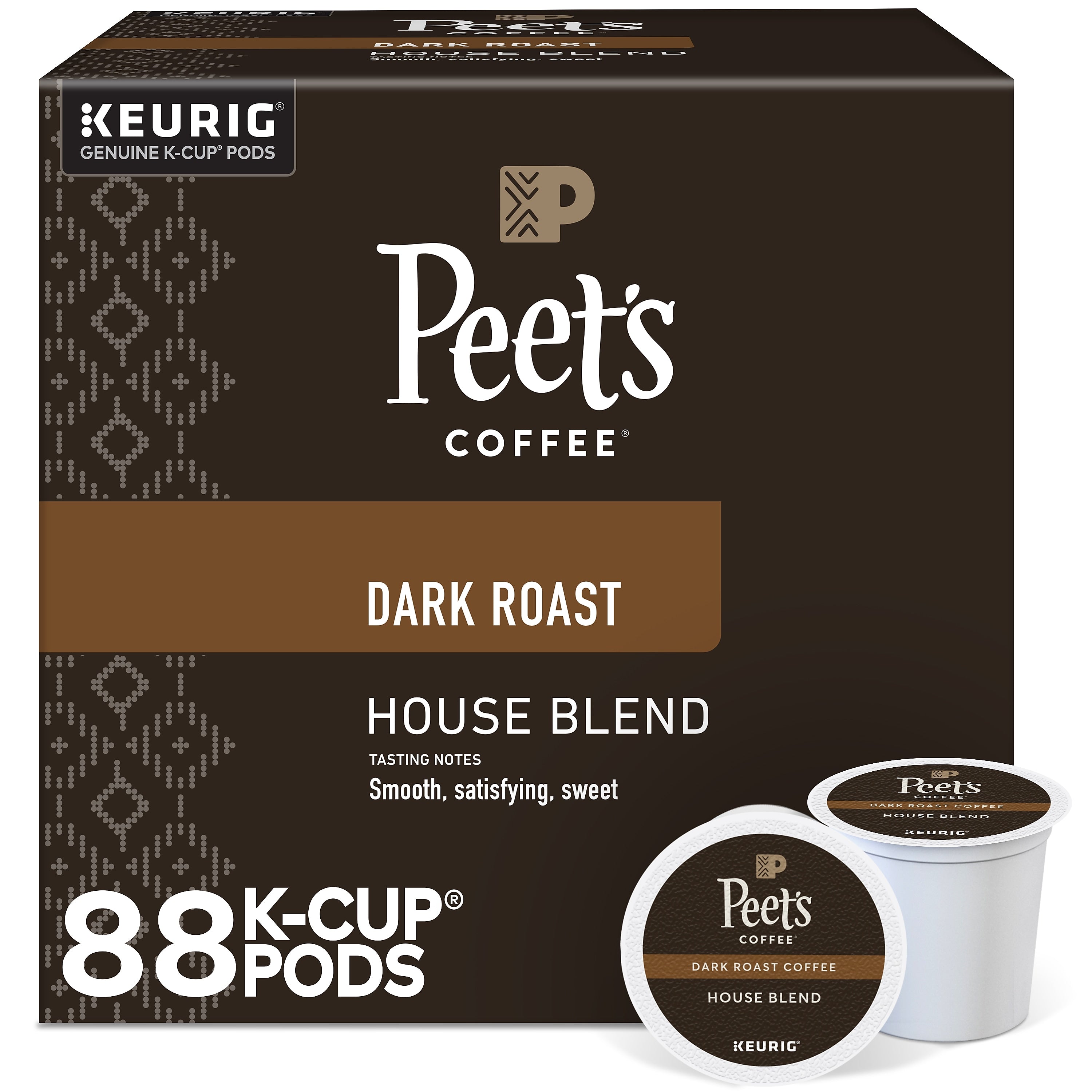 Peet's Coffee House Blend Coffee Keurig K-Cup Pod, Dark Roast, 88/Box (6546CT)