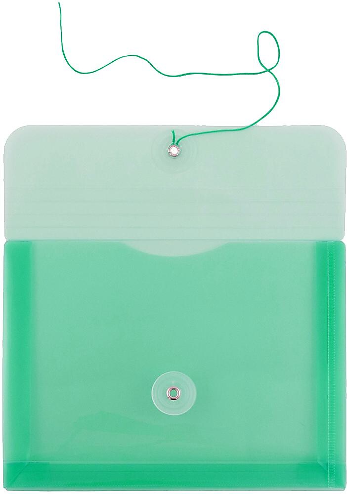 JAM Paper Premium Plastic Filing Envelope with Button & String Closure, Green, 3/Pack (920B1GRX3)