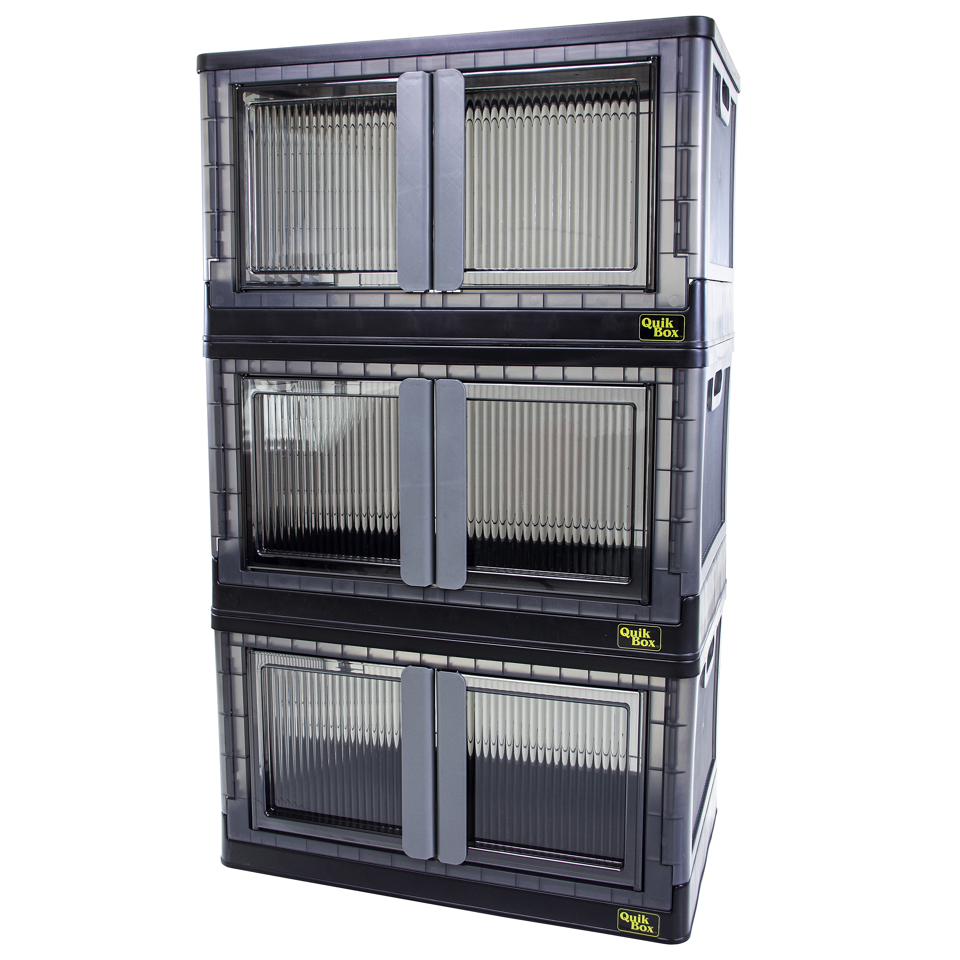 Dbest Quik Box Large Stackable Folding Plastic Storage Bin, 36" x 20" x 12", 76 Qt., Black, 3/Pack (01-937)
