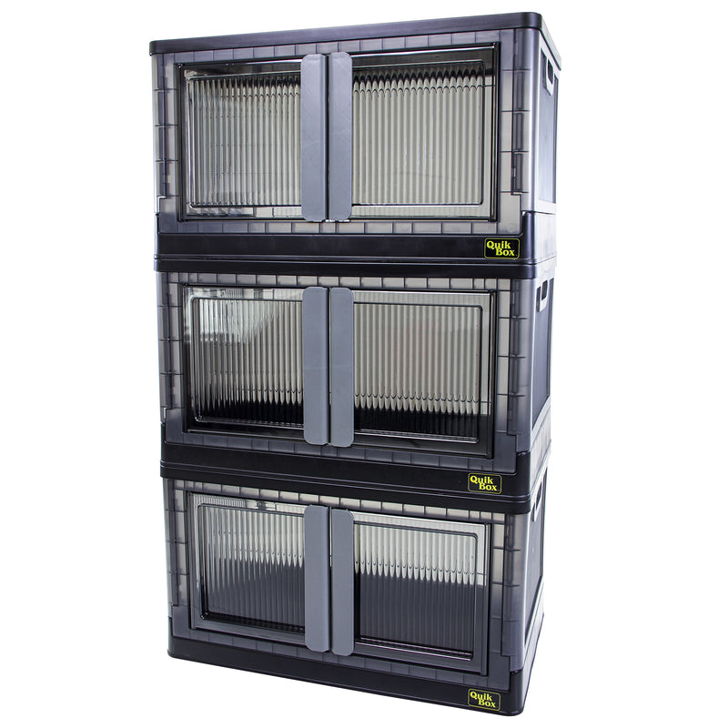 Dbest Quik Box Large Stackable Folding Plastic Storage Bin, 36" x 20" x 12", 76 Qt., Black, 3/Pack (01-937)