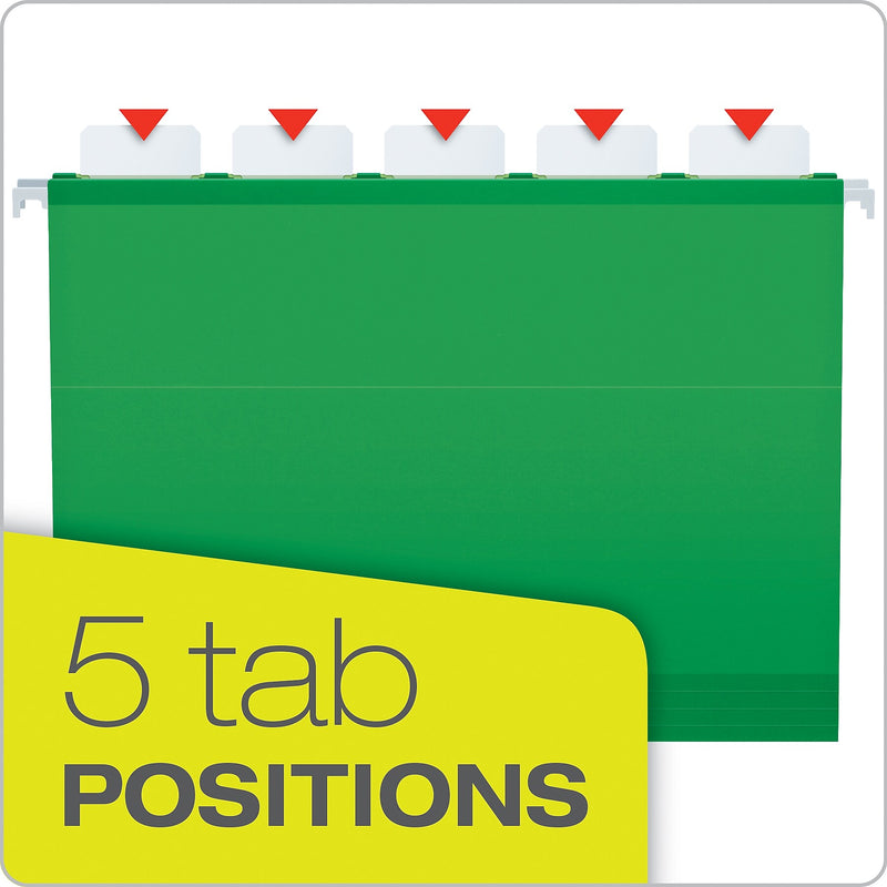 Pendaflex Ready-Tab Premium Reinforced Hanging File Folder, 5-Tab, Letter, Bright Green, 25/Box (42626)