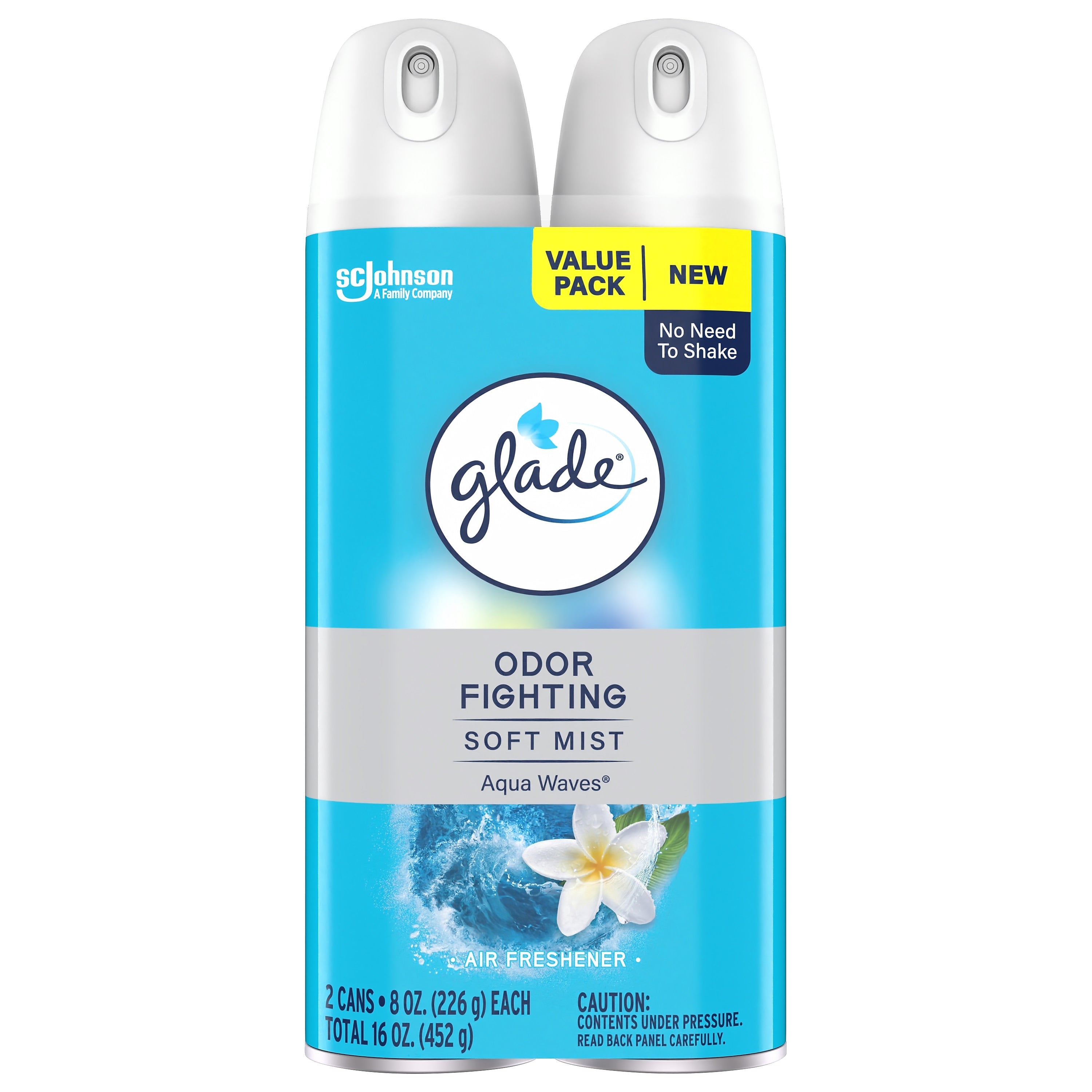 Glade Air Freshener Aerosol, Aqua Waves Scent, 8 Oz., 2/Pack (377367)
