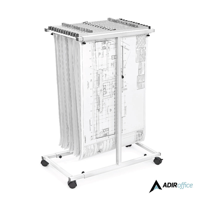 AdirOffice Blueprint Steel Vertical Plan Center Large File Storage Cart, White (614-WHI-KIT1)