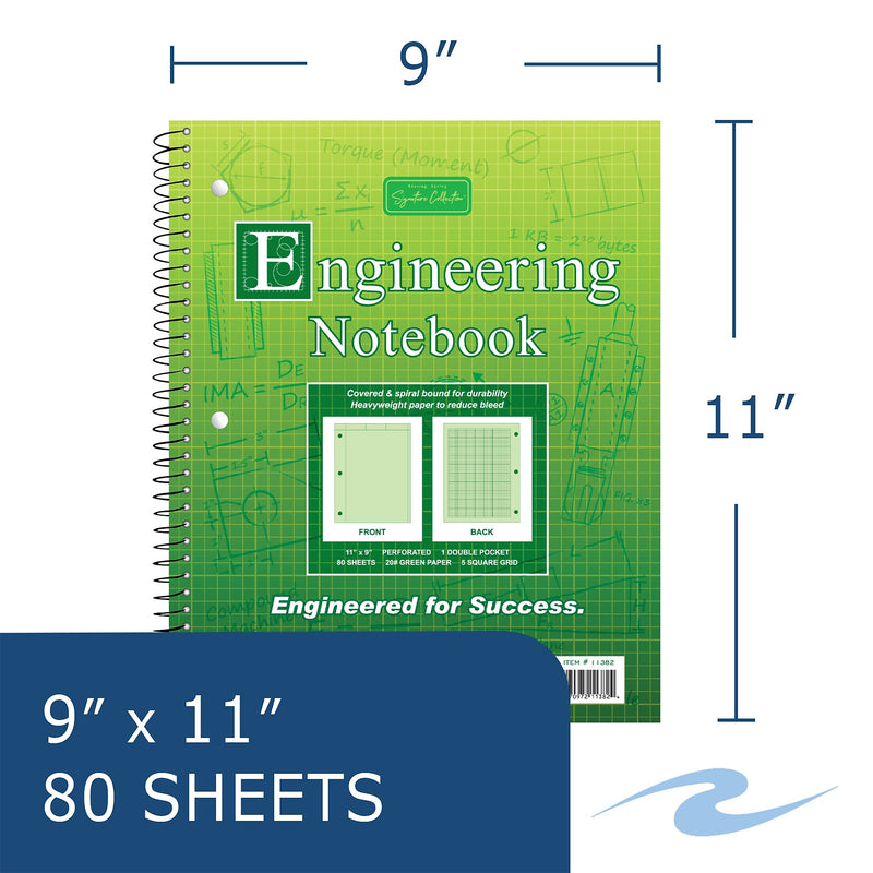Roaring Spring Paper Products Signature 1-Subject Professional Notebooks, 8.5" x 11", Graph Ruled, 80 Sheets, Green (11382)