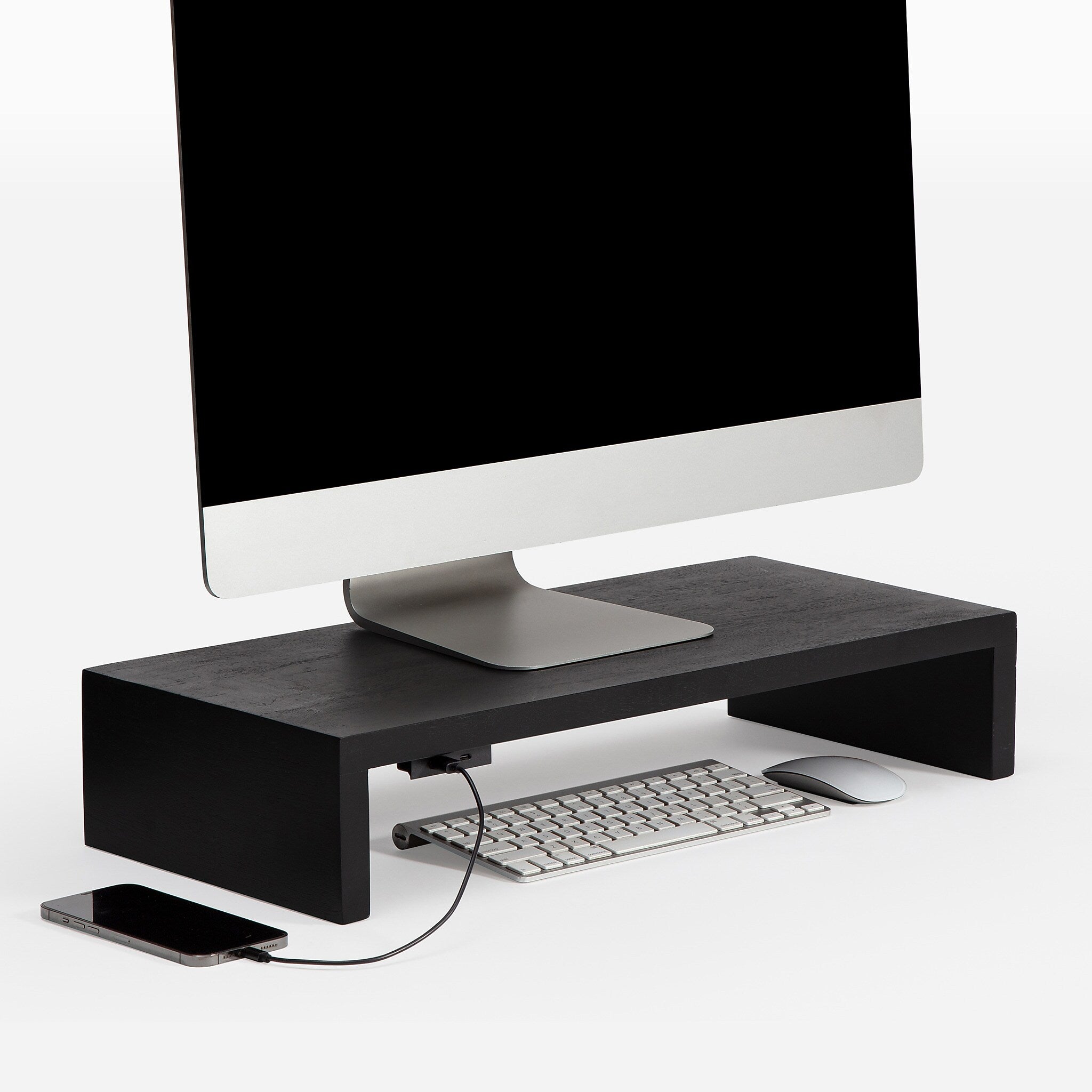 Anji Mountain Mango Wood Monitor Stand, Up to 32" Monitor, Black (MS-FNG-BLK-P)