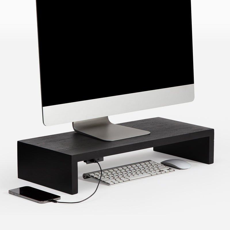 Anji Mountain Mango Wood Monitor Stand, Up to 32" Monitor, Black (MS-FNG-BLK-P)