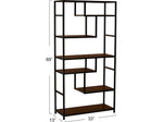 Household Essentials Jamestown 65" 6-Shelf Bookcase, Dark Brown Walnut/Black Laminate/Steel (8140-1)