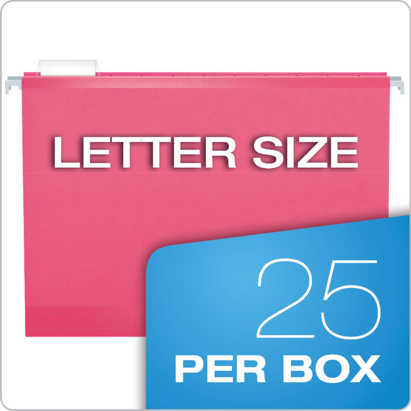 Pendaflex Reinforced Hanging File Folders, 1/5 Tab, Letter Size, Pink, 25/Box (04152 1/5 PIN)