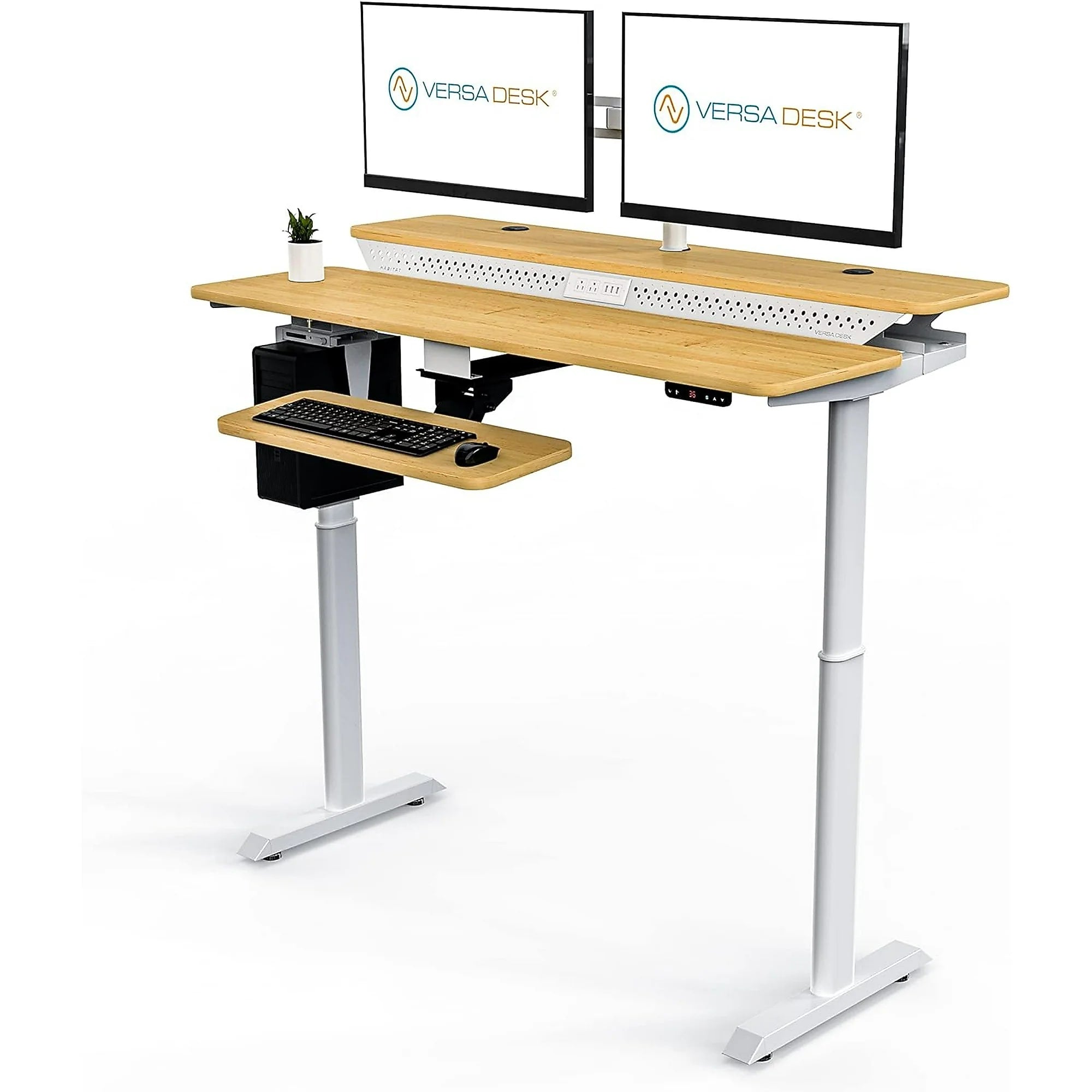 VersaDesk PowerLift Split-Level 48"W Electric Rectangular Adjustable Standing Desk, Maple/White (PL2SD4830-WM)
