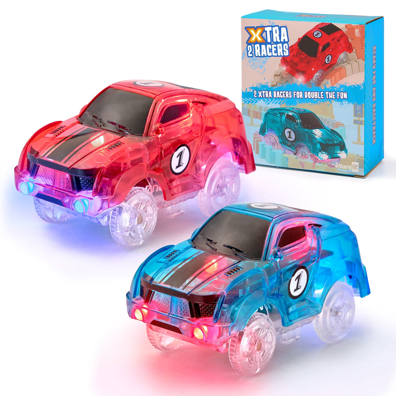 JitteryGit XTRA 2 RACERS Cars for Race Track & Glow In The Dark Trax, Red/Blue (000860009329522)
