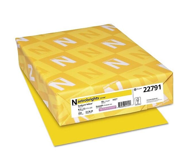 Astrobrights 65 lb. Cardstock Paper, 8.5" x 11", Sunburst Yellow, 250 Sheets/Pack (WAU22791)