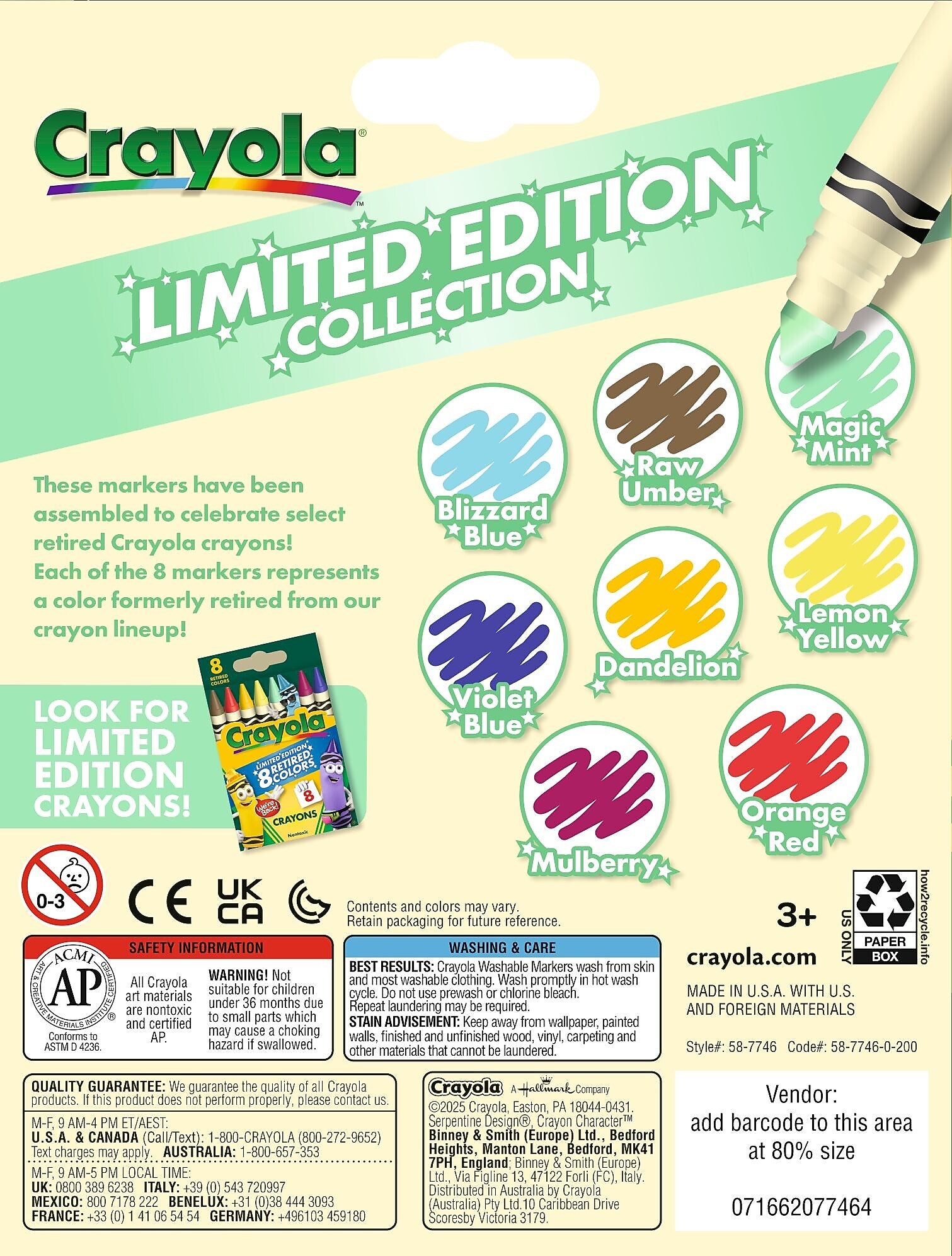 Crayola Washable Water-Based Broad Line Markers, Assorted Colors, 8/Box (58-7746)