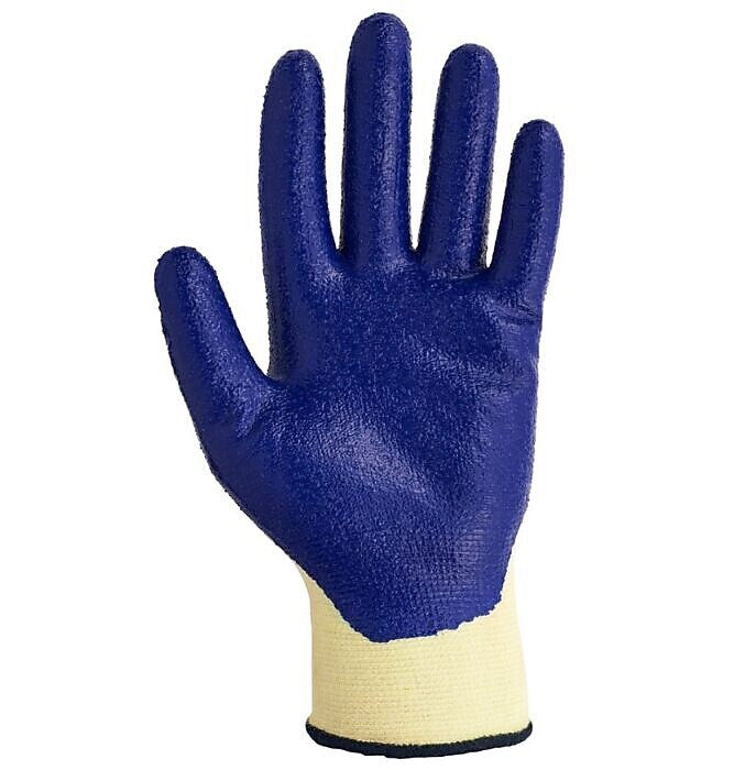 KleenGuard G60 Nitrile Coated Gloves, Size L9, 15 gauge, A2 Cut Level, Blue/Yellow, 12 gloves/box (KCC98232)