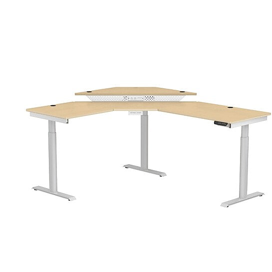 VersaDesk PowerLift 60"W Electric Corner Adjustable Standing Desk, Maple/White (PLCSD6072-WM-APP)