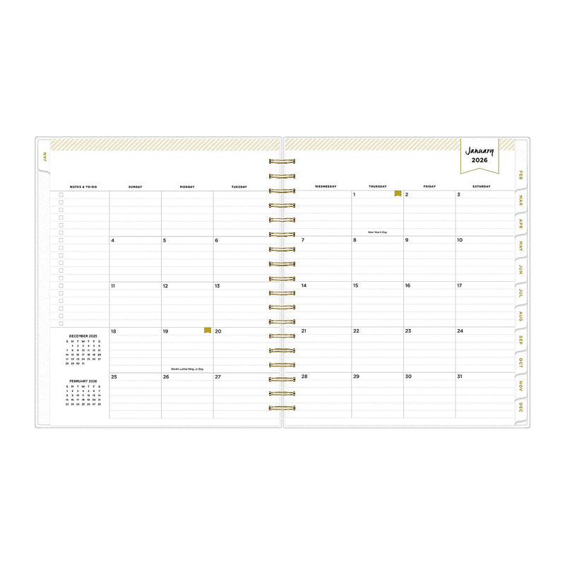 Planning Calendar DD Rugby Stripe Navy Frosted PP 8x10 RY26 Daily/Mthly Safety Wirebound -