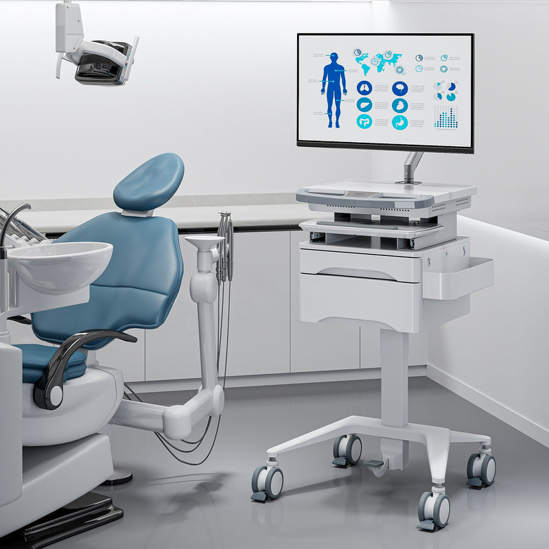 Mount-It! MedHub Mobile Medical Cart Workstation with Drawers, Monitor arm, and Locking Caster Wheels, White/Grey (MI-16026)