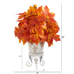 Nearly Natural 20" Autumn Maple Leaf Artificial Plant in Metal Planter (P1545-OG)