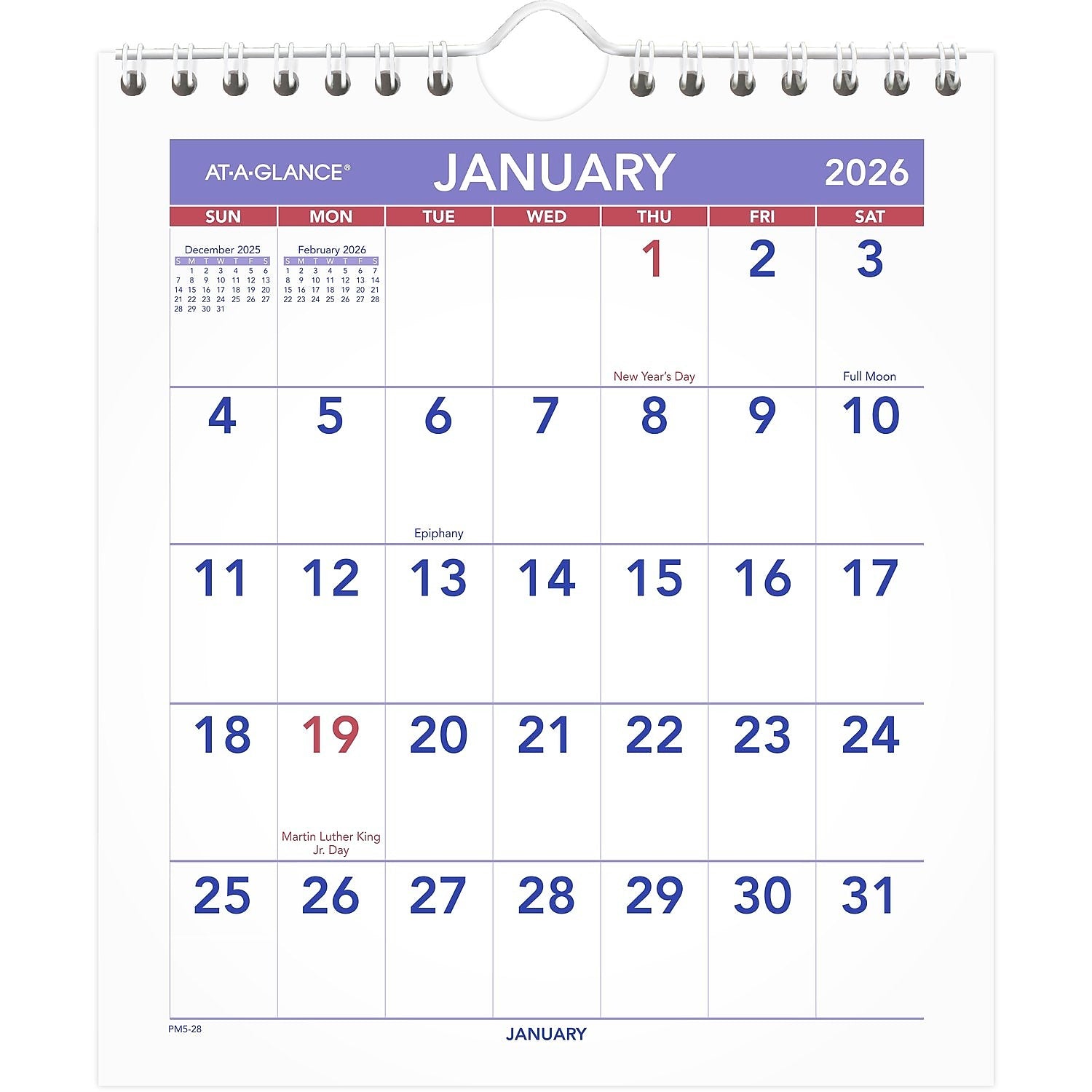 2026 AT-A-GLANCE 6.5" x 7.5" Monthly Wall Calendar, White/Purple (PM5-28-26)