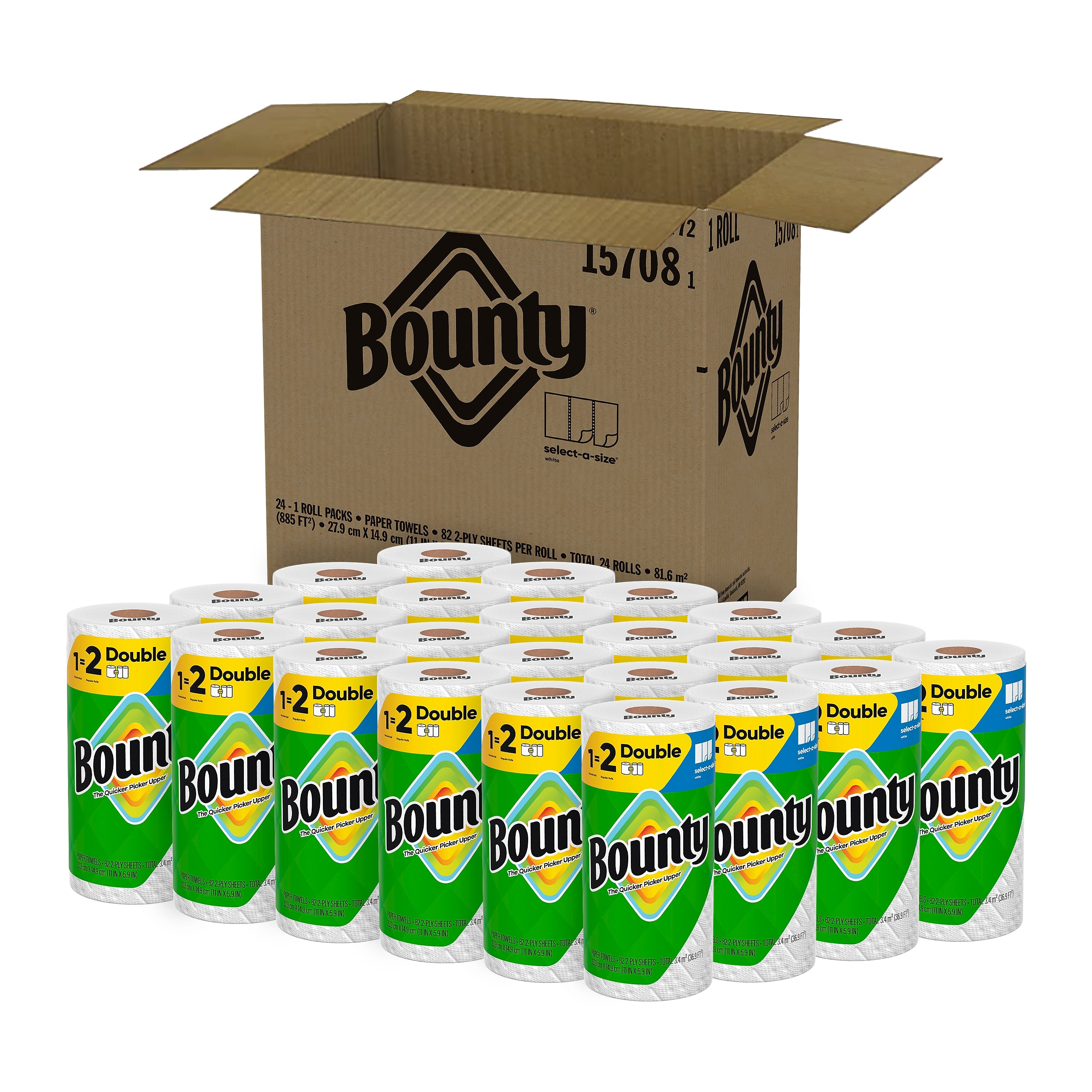 Bounty Select-A-Size Double Roll Paper Towels, 2-ply, 82 Sheets/Roll, 24 Rolls/Pack (66539/5815)