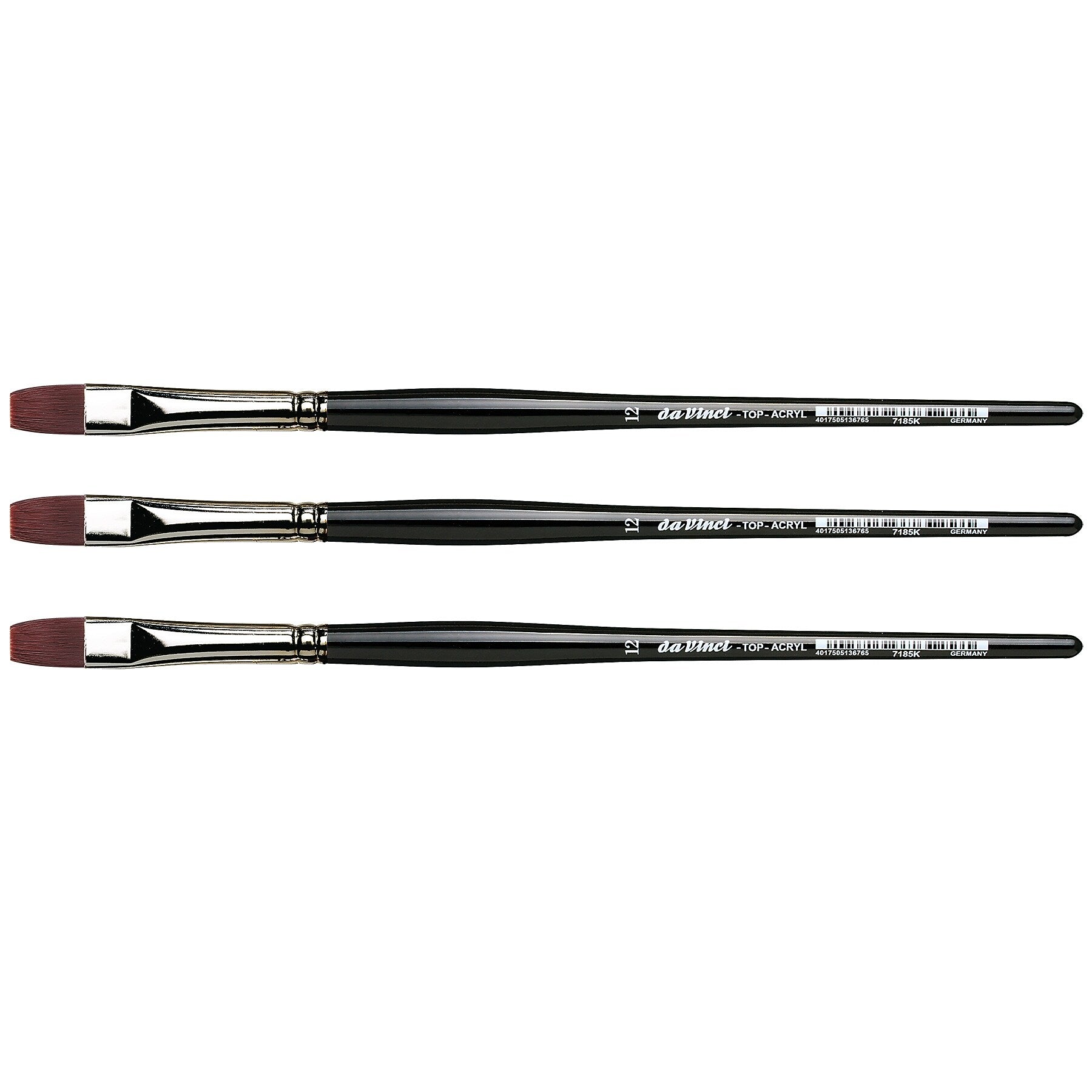 da Vinci TOP-ACRYL Oil and Acrylic Synthetic Bright Red-Brown Flat Brush, 3 Brushes/Pack (DVXVA7185K1-3)