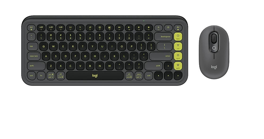 Logitech POP Icon Wireless Keyboard and Optical Mouse Combo, Graphite and Green (920-013103)