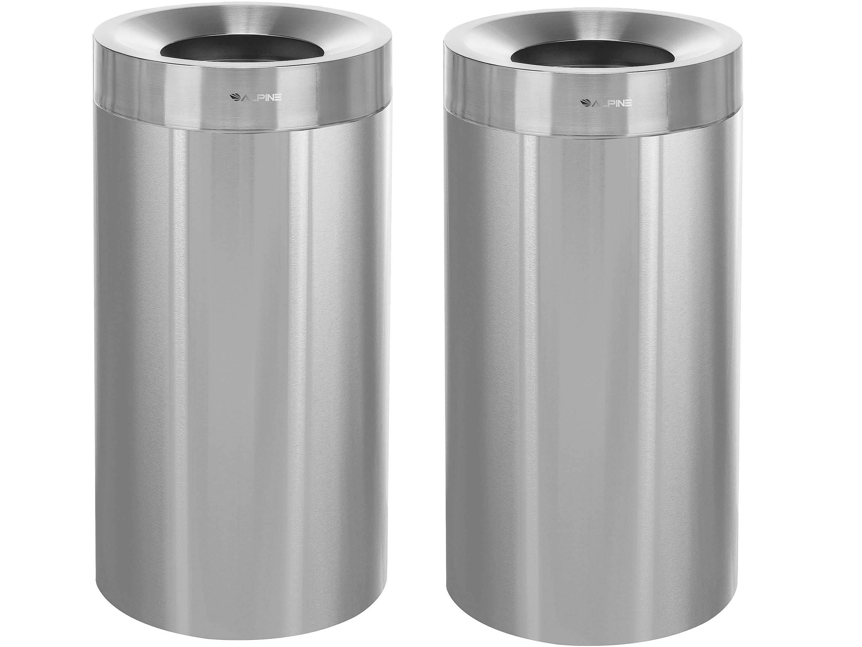 Alpine Industries Stainless Steel Trash Can, 27 Gallon, Silver, 2/Pack (ALP475-27-2PK)