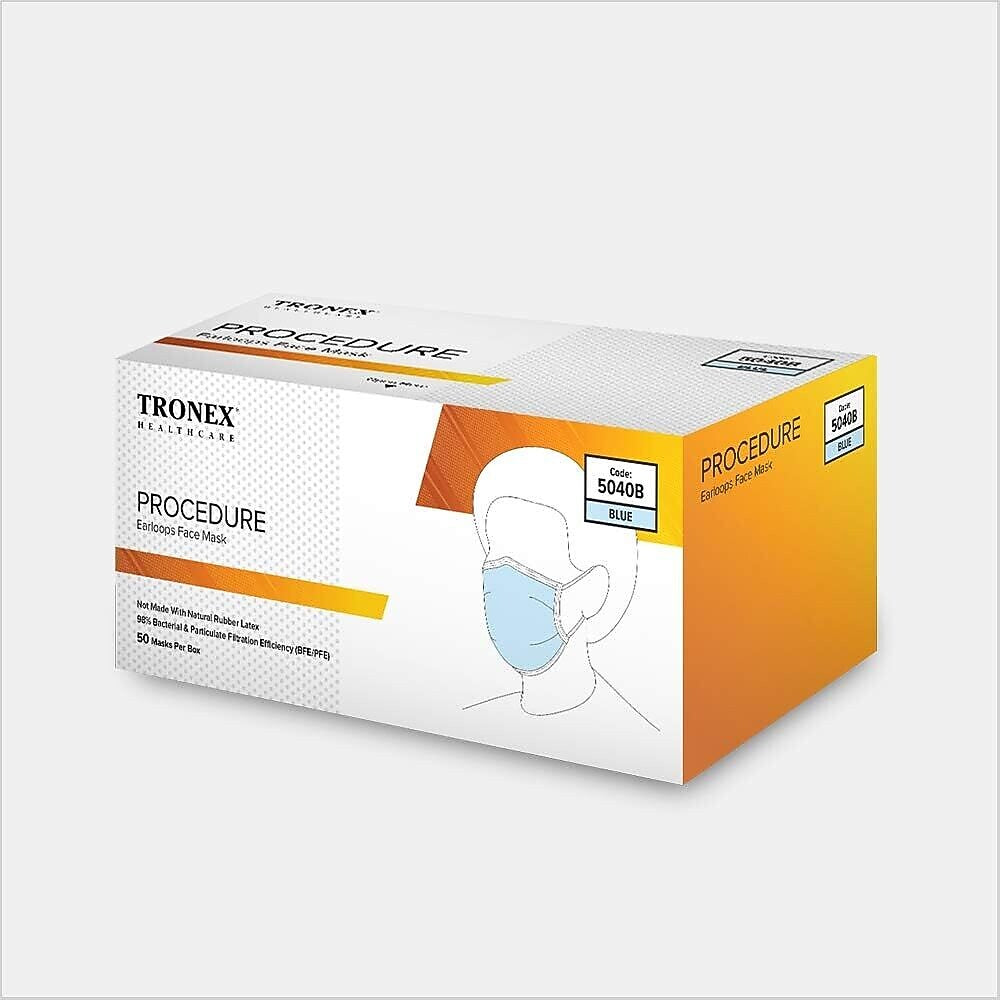 Tronex ASTM Level 1 Disposable Face Mask with Earloops, Adult, Blue, 50/Box, 6 Boxes/Case (5040B)