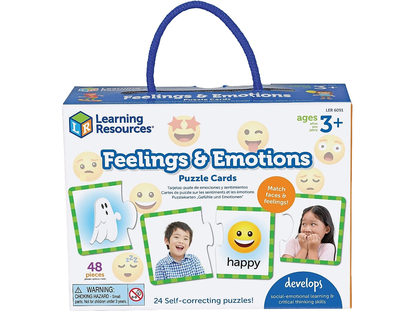 Learning Resources Feelings & Emotions Puzzle Cards, Assorted Colors, 24/Box (LER6091)