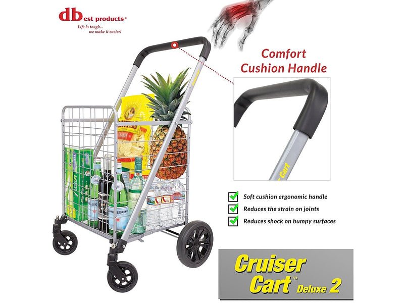 Dbest Cruiser Cart Deluxe 2 Steel Mobile Folding Utility Cart with Swivel Wheels, Silver (01-869)
