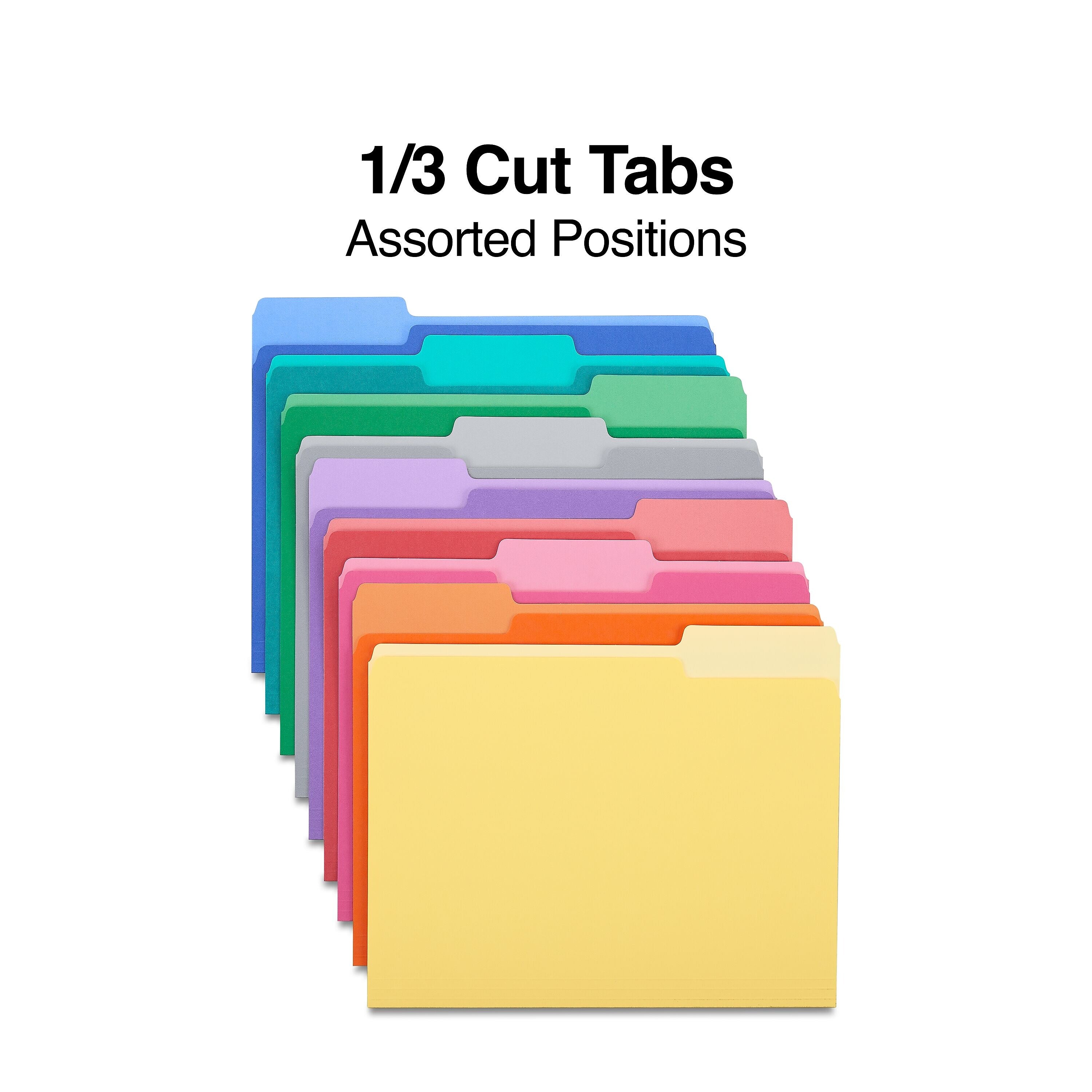 Staples File Folders,1/3-Cut Tab, Letter Size, Assorted Colors, 250/Box (ST502678-CC)