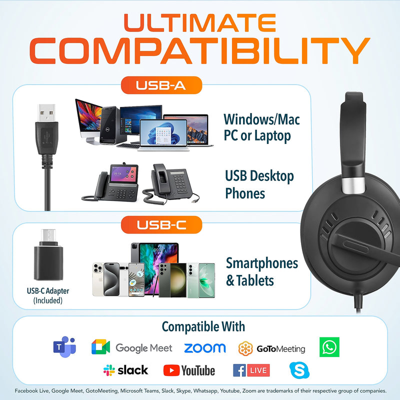Delton 42Y Noise-Canceling Stereo Over-the-Ear Headset, USB Type-A (DWH42YAC)